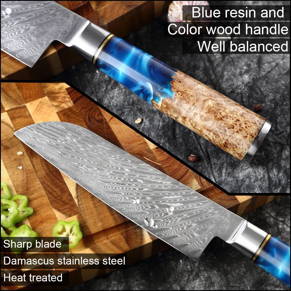 Chef Santoku Knife VG10 Damascus Steel 7 Inch